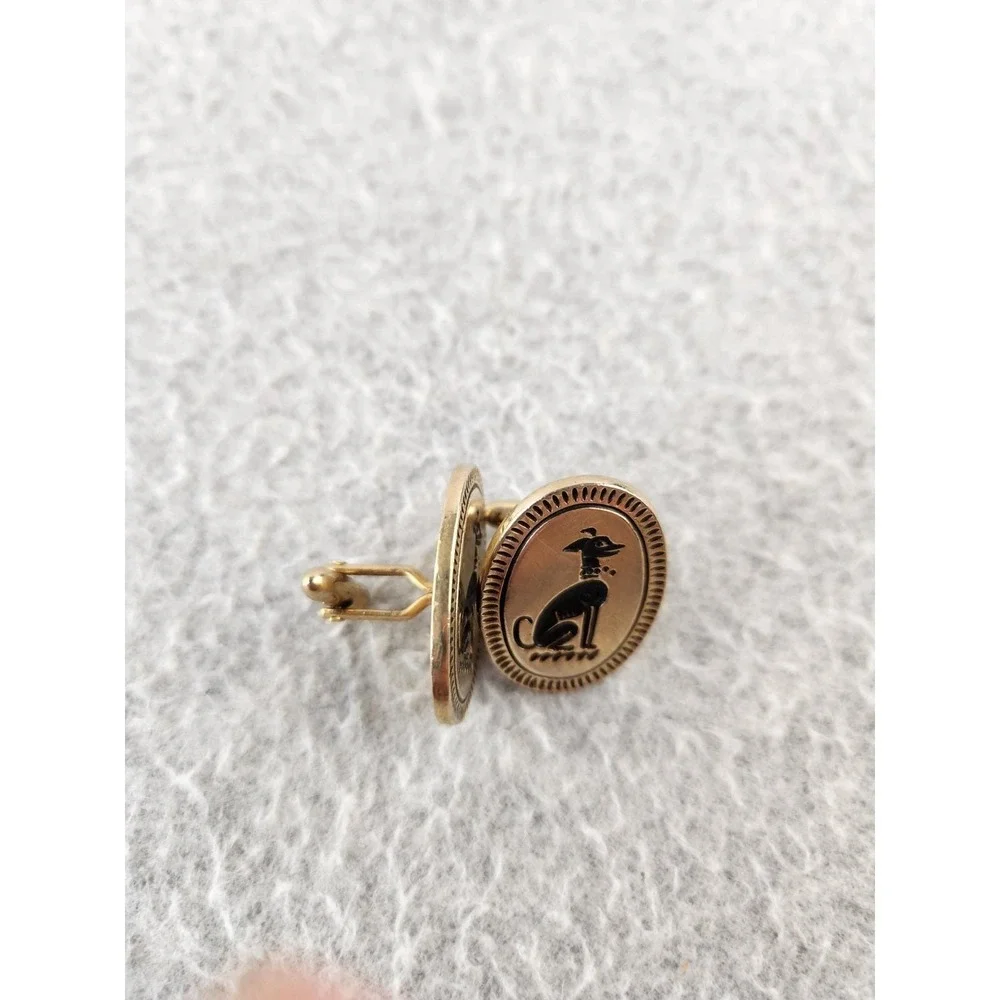 Vintage Swank Art Deco MCM  Greyhound Anubis Dog Whippet Gold Tone Cufflinks
